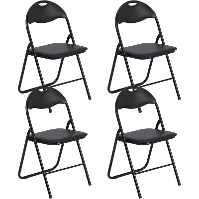 4 Pack Folding Chair, Metal Frame Foldable Chairs with PU Leather Cushion and Back, Indoor or Outdoor Portable Stackable Chair with Non-slip Feet