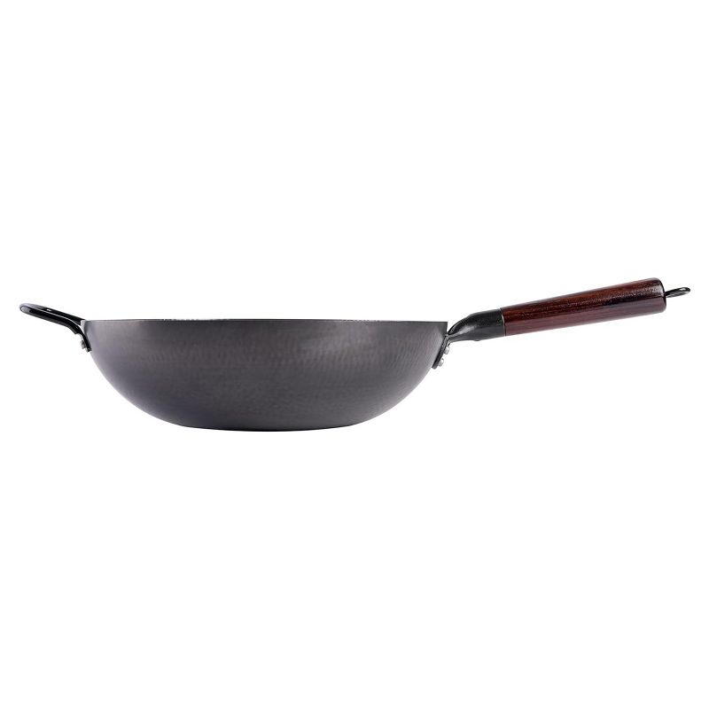 Gibson Home Stargaze 13 Inch Carbon Steel Nonstick Hammered Wok with Wood Handle in Black, 2 of 7