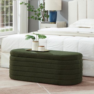 Oval Storage Ottoman Bench,Upholstered Teddy Fabric Footstools,End Of Bed Stool With Safety Hinge For Bedroom, Living Room, Entryway-Cuddlewood - 1 of 4