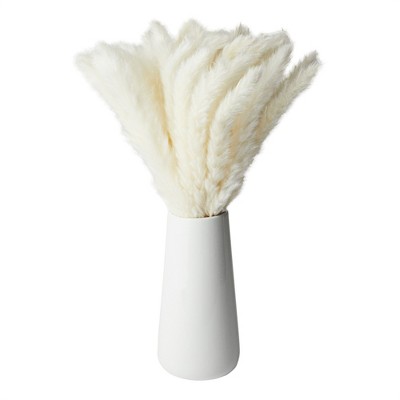 Farmlyn Creek 40 Pack Dried Natural White Pampas Grass with Ceramic Vase for Wedding, Rustic-Style Farmhouse Decor, 16 In