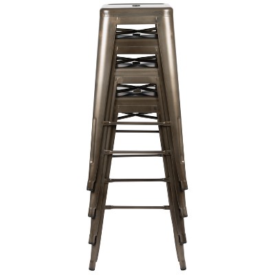 Set of 4 Gun Metal Gray Industrial Metal Indoor Bar Stools