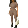 DOMETOUR Casual Workout Yoga Sports Two Piece Outfits for Women Fitted Crew Neck T-shirt High Waist Pants - 2 of 3