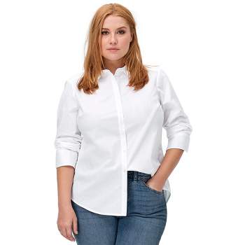 Ellos Women's Plus Size Long Sleeve Button-Down Shirt Oversized Tunic Blouse