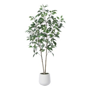 DR.Planzen 5-7FT Artiicial Ficus Tree with Round White Planter, Pre Potted Faux Plant for Indoor Home Decor - 1 of 4