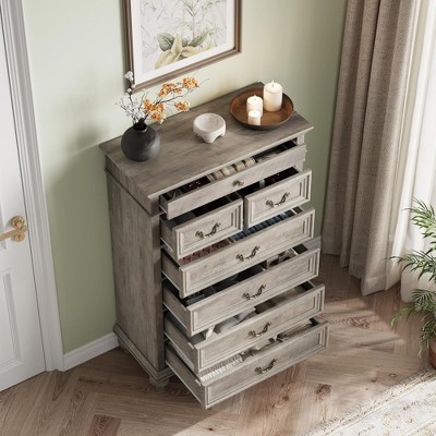 Zstar Chest of Drawers, Farmhouse Wooden Dresser with 7 Drawers for Bedroom, Living Room, Hallway