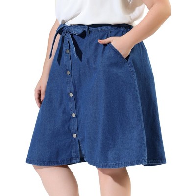 Agnes Orinda Women's Plus Size Ripped Embroidered A Line Denim Jean Skirts