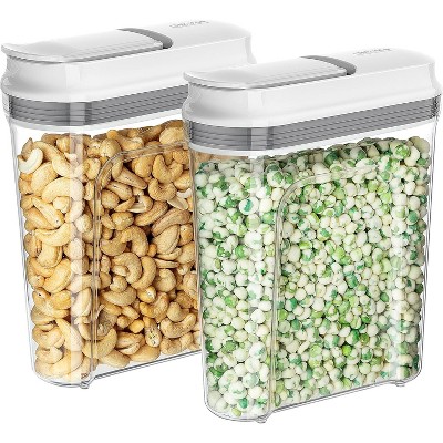 2 Pack Airtight Cereal Dispenser Set, Storage Containers for Dry Goods, Nuts, Beans, Snacks 1.6 L Each