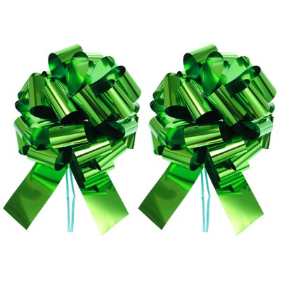 Unique Bargains Bright Durable Metallic Gift Wrapping Large Pull Bow for Wedding 2 Pcs Dark Green 16 inch