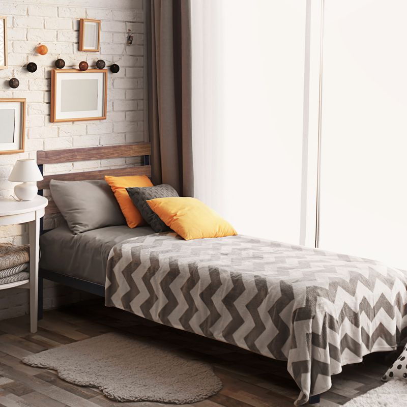 Tangkula Twin Size Upholstered Platform Bed Metal Bed Frame with Wooden Slat & Headboard, 2 of 6