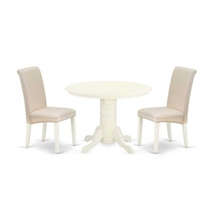 HomeStock 3-Pc Linen white Solid Wood Top - Round Dining Room Set - Seats 4 - 1 of 4
