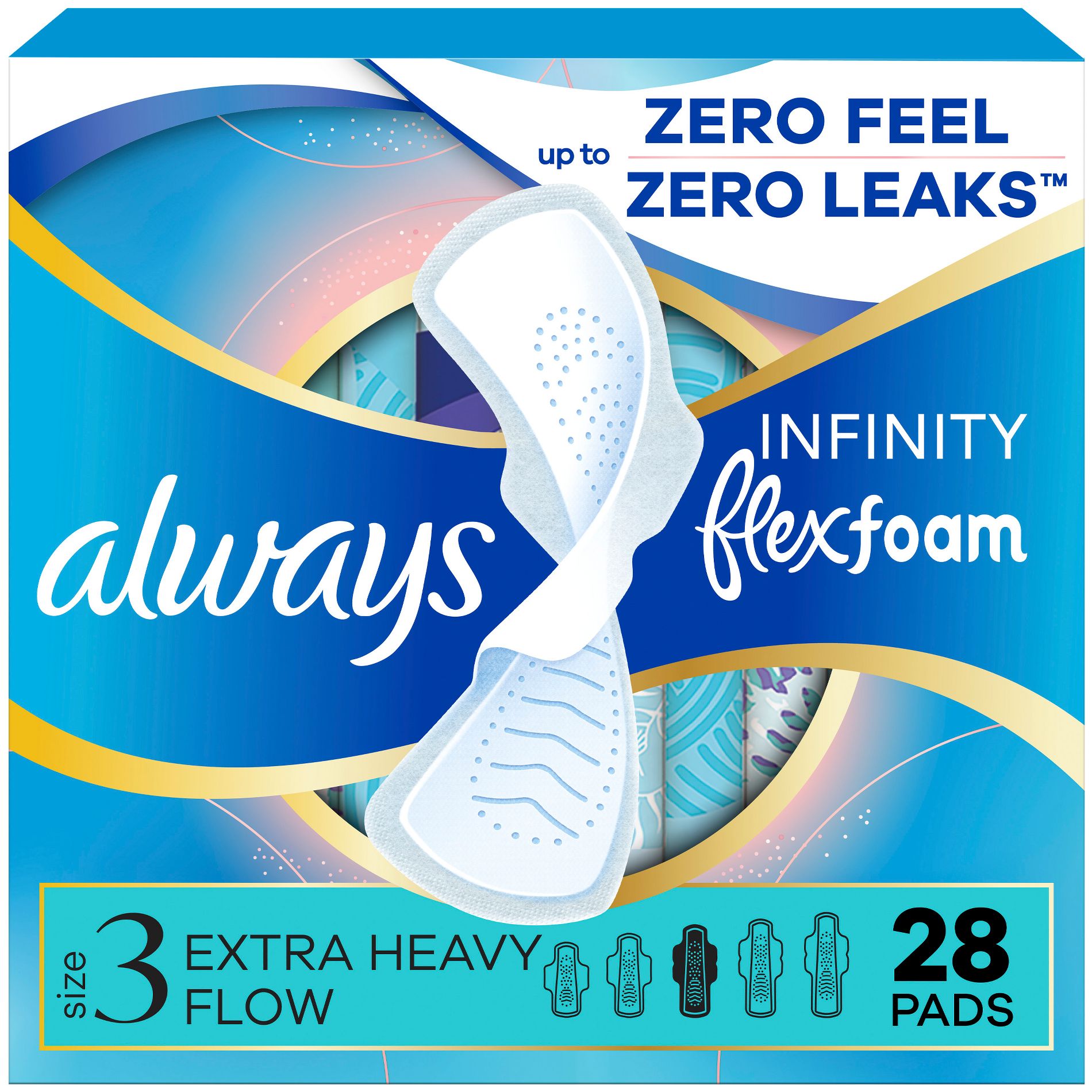 Always Infinity FlexFoam Pads for Women - Extra Heavy Absorbency - Unscented - Size 3 - 28ct