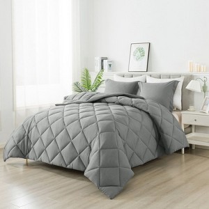 Hyleory Cozy Twin Size 3-Piece Bedding Set with Down Alternative Comforter and Pillowcases-T-Lgray - 1 of 4