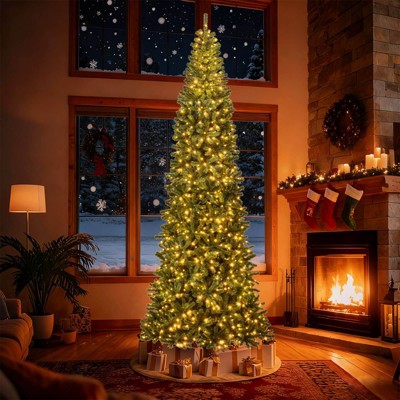 Costway 12 FT Artificial Christmas Tree & Quick Power Connector 2536 Branch Tips 1030 Warm White LED Lights
