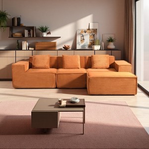 112" Corduroy Convertible L-Shaped Sectional Sofa with Ottoman - 1 of 4