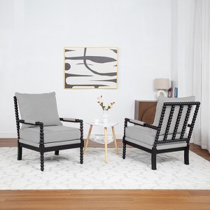 SEYNAR Mid Century Boucle Uplostered Wood Accent Armchair with Cushion Set of 2 - 1 of 4