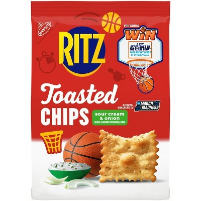 RITZ Toasted Chips Sour Cream and Onion Crackers, Party Snacks, School Snacks, 8.1 oz, Pack of 2