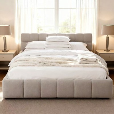 Homy Casa Upholstered Platform Bed Frame with Tufted Headboard, for Bedroom or Guest Room