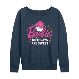 Women's - Barbie - Birthdays Are Sweet Lightweight French Terry Wide Neck Long Sleeve Shirt - 1 of 4