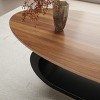 "47.2"" Wood Oval Brown Modern Coffee Table With Black Stainless Steel For Living Room " - 3 of 4