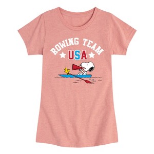 Girls' - Peanuts - Snoopy Woodstock USA Rowing Team Fitted Short Sleeve Graphic T-Shirt - 1 of 4