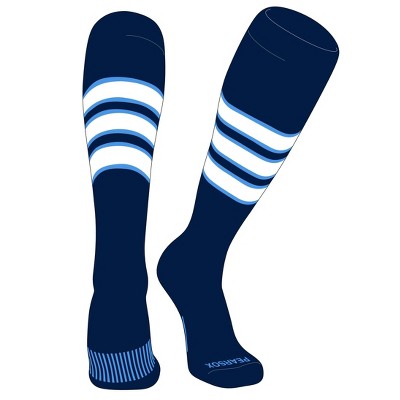 PEAR SOX Striped OTC Baseball, Softball, Football Socks (C) Navy, Sky Blue, White