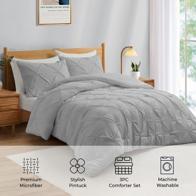 Peace Nest 3 Piece Pintuck Pinch Pleat and Seersucker Bubble Ruffled Chic and Tufted Clipped Comforter Set