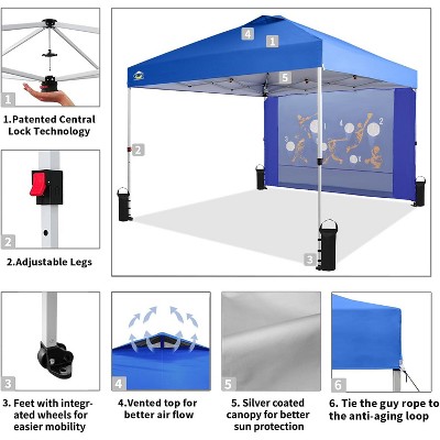 Blue 10x10 Pop-Up Canopy Tent with Game Netting and One Push Setup