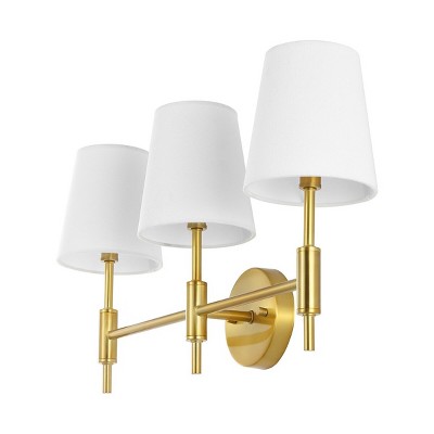 Darya 24" Brass Gold Iron 3-Light Wall Sconce with White Shades