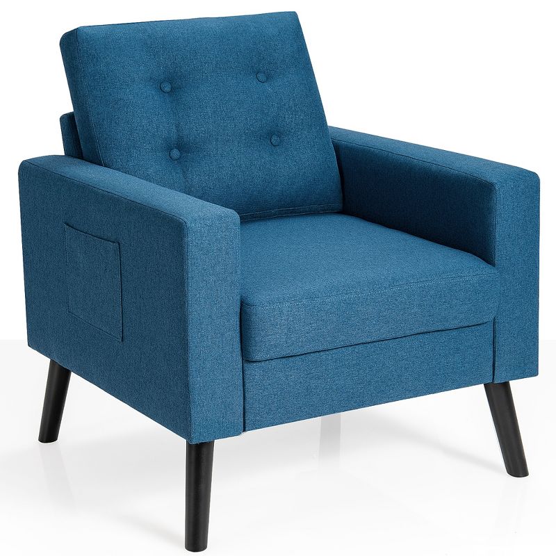 Costway Modern Tufted Accent Chair Fabric Armchair Single Sofa w/ Rubber Wood Legs Blue\ Beige\Grey, 1 of 11