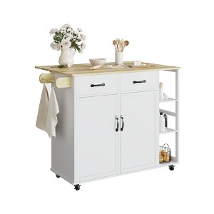 43.12 Inch Kitchen Islands & Carts, Wood Top Rolling Kitchen Cart with Storage Drawer, Mobile Workstation, Wine Storage, Spice & Towel Organization - 1 of 4