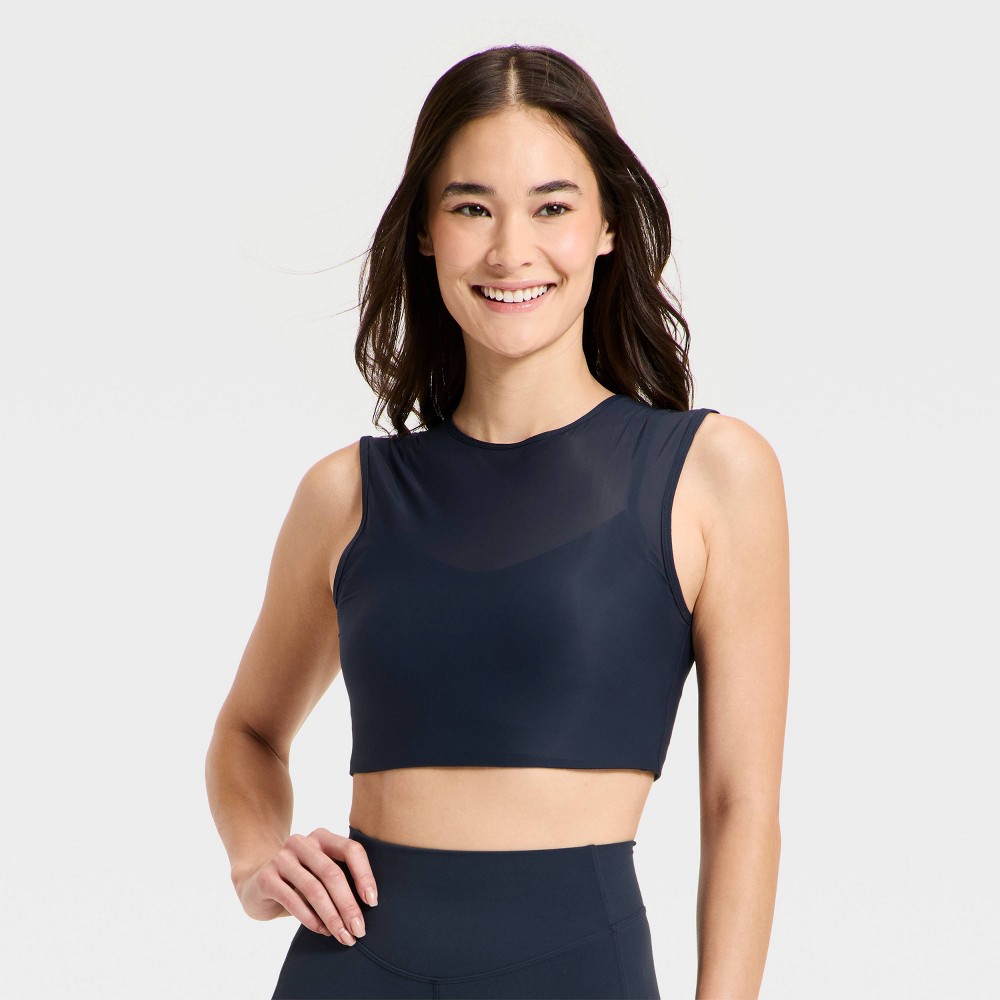 Women's Everyday Soft Light Support Mesh Longline Sports Bra - All In Motion™ Navy Blue XS