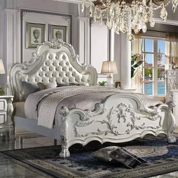 91" Queen Bed Dresden Bed Synthetic Leather and Bone White Finish - Acme Furniture