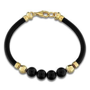 EVERLY JEWELRY | Yellow Plated Sterling Silver Men's 40 CT TGW Black Onyx Bracelet, 9 inch - 1 of 4
