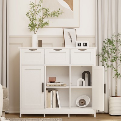 UNISOAR Storage Cabinets,Wooden Floor Cabinet,with Drawers and Shelves Storage Cabinets Black/White/Vintage/Gray