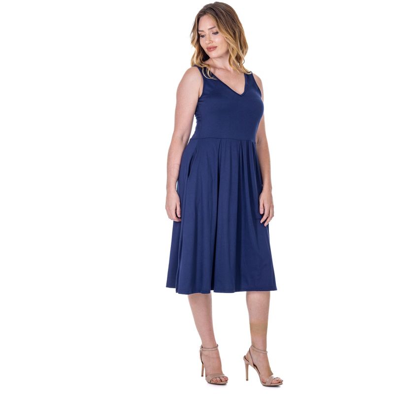 24seven Comfort Apparel Fit and Flare Midi Sleeveless Dress with Pocket Detail, 2 of 5