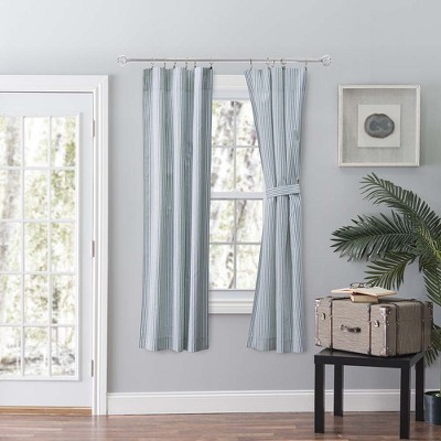 Blue Striped Cotton Polyester Room-Darkening Curtains