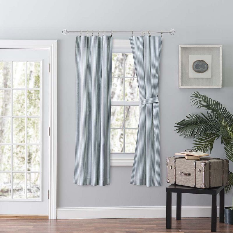 Ellis Curtain Plaza Classic Ticking Stripe Printed on Natural Ground 3" Rod Pocket Tailored Panel Pair Blue, 2 of 5