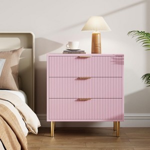 GAOMON Pink Dresser, Modern 3 Drawer Dresser for Bedroom with Gold Handle and Large Drawer, Wood Double Chest of Drawers - 1 of 4