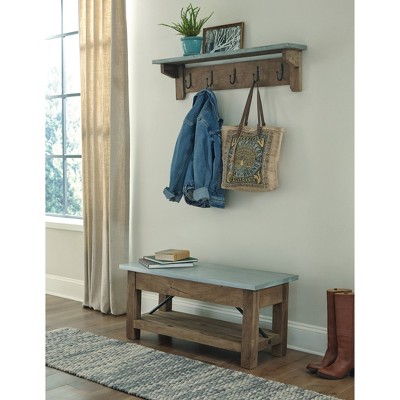 Millwork 40" Medium Wood and Zinc Hook Shelf