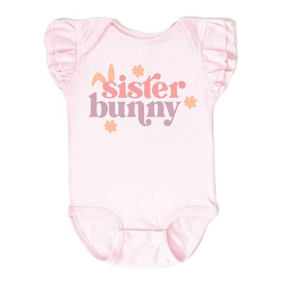 The Juniper Shop Sister Bunny Baby Flutter Sleeve Bodysuit