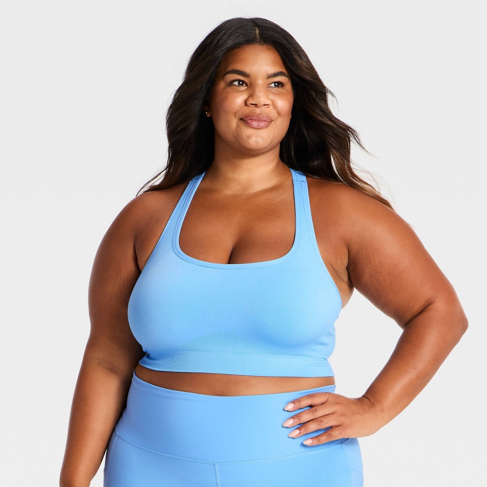 Women's Seamless Medium Support Racerback Sports Bra - All In Motion™ Sky Blue 2X