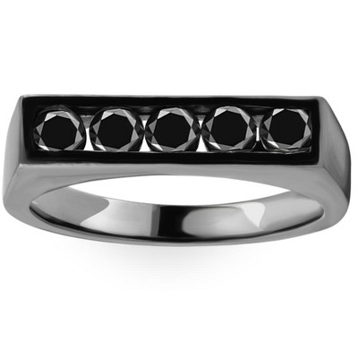 Pompeii3 1Ct Black Diamond 5-Stone Men's Ring in 10k Black Gold