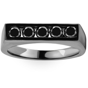Pompeii3 1Ct Black Diamond 5-Stone Men's Ring in 10k Black Gold - 1 of 4