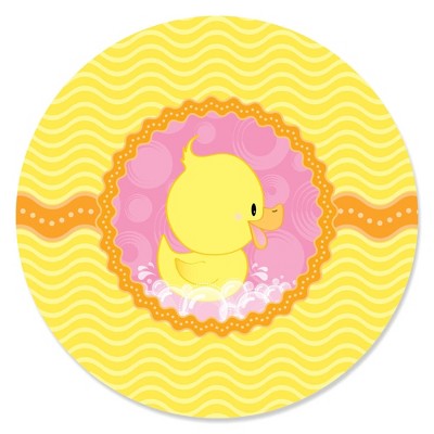 Big Dot of Happiness Pink Ducky Duck - Girl Baby Shower or Birthday Party Circle Sticker Labels - 24 Count