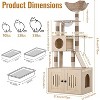 Litterbox Cat Tree with Litter Box Enclosure, All-in-One Cat Furniture with Rattan Nest, Space Capsule and Hammocks for Living Room, Natural - 4 of 4
