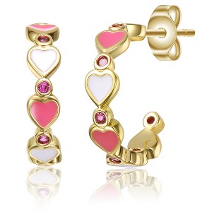 Guili Charming 14k Gold Plated Heart Hoop Earrings with Pink Cubic Zirconia Ð Sparkling, Elegant Jewelry with a Romantic and Playful Design - 1 of 3