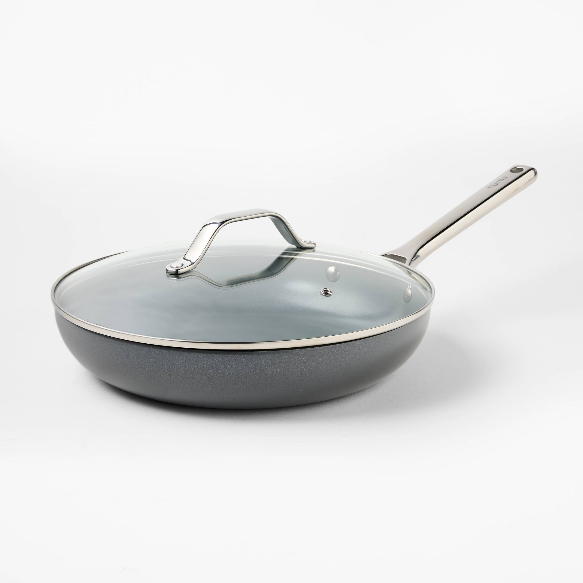 12" Nonstick Ceramic Coated Aluminum Fry Pan with Cover Dark Gray - Figmint™