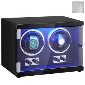 VEVOR Watch Winder, Dual Watch Winder for Men's and Women's Automatic Watch, with 2 Super Quiet Japanese Mabuchi Motors, Blue Light and Adapter - 1 of 4