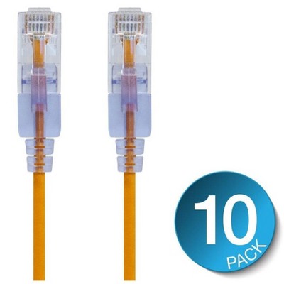 Monoprice Cat6A Ethernet Patch Cable - 5 Feet - Yellow (10 Pack) Snagless RJ45 550Mhz UTP Pure Bare Copper Wire 10G 30AWG - SlimRun Series