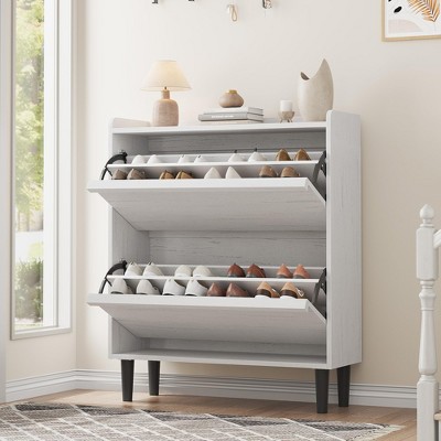 Shoe Cabinet with 2 Flip Drawers, Wooden Shoe Organizer Cabinet with Adjustable Shelf, Shoe Storage for Entryway